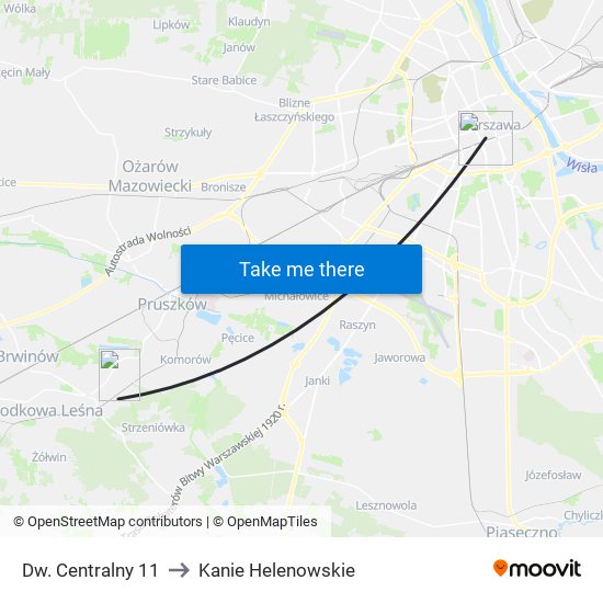 Dw. Centralny to Kanie Helenowskie map