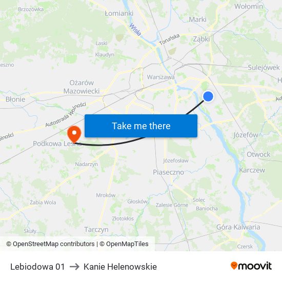 Lebiodowa to Kanie Helenowskie map