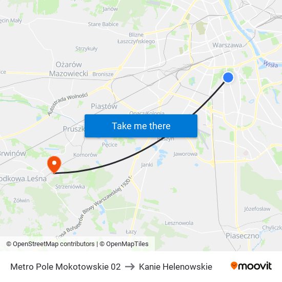 Metro Pole Mokotowskie 02 to Kanie Helenowskie map