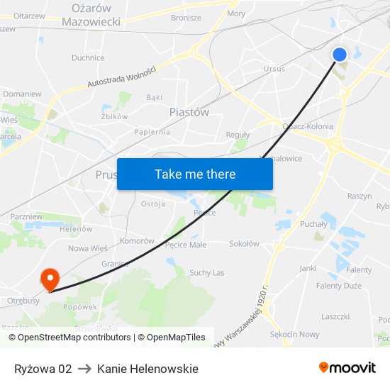 Ryżowa to Kanie Helenowskie map