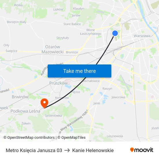 Metro Księcia Janusza to Kanie Helenowskie map