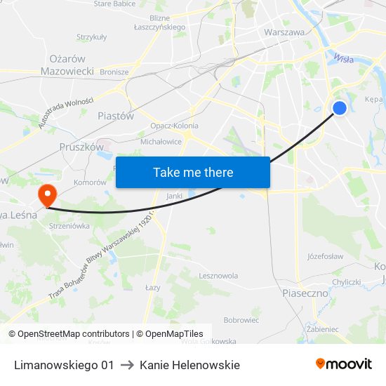 Limanowskiego to Kanie Helenowskie map