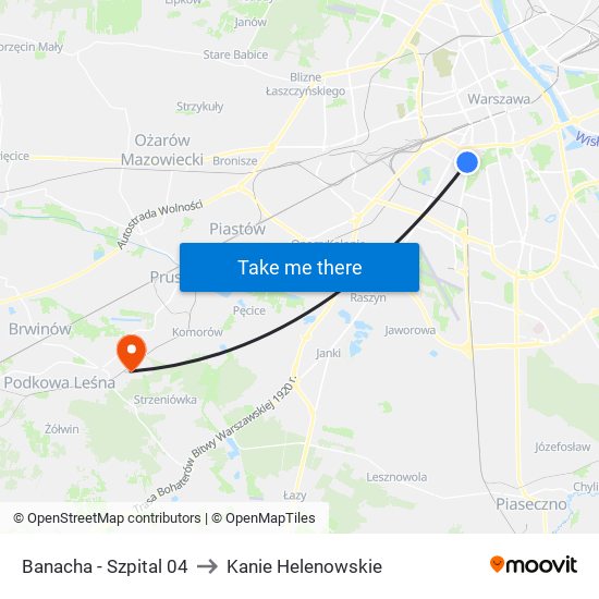 Banacha-Szpital to Kanie Helenowskie map