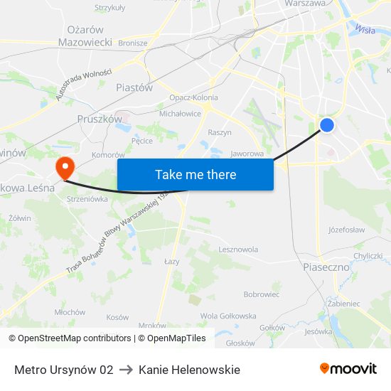 Metro Ursynów to Kanie Helenowskie map