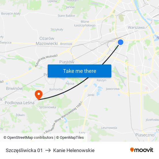 Szczęśliwicka 01 to Kanie Helenowskie map