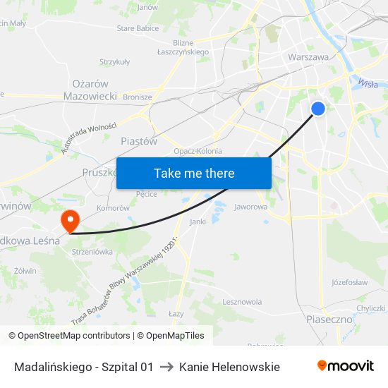 Madalińskiego-Szpital to Kanie Helenowskie map