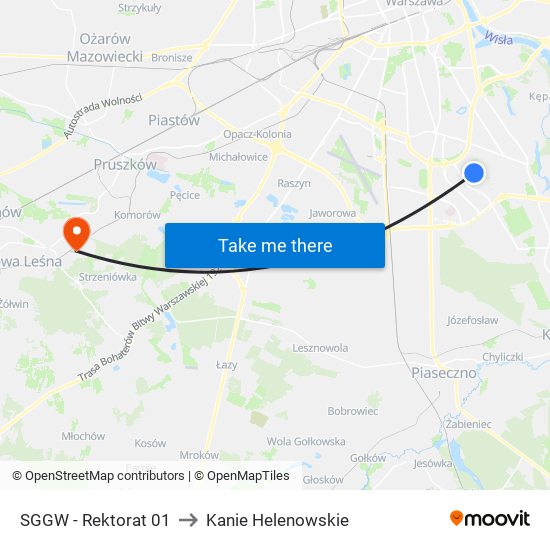 SGGW - Rektorat 01 to Kanie Helenowskie map