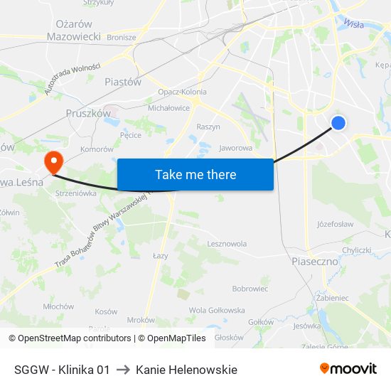 SGGW - Klinika 01 to Kanie Helenowskie map