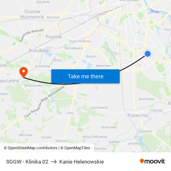 Sggw-Klinika to Kanie Helenowskie map