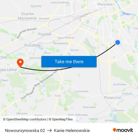 Nowoursynowska to Kanie Helenowskie map