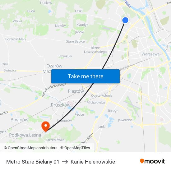 Metro Stare Bielany to Kanie Helenowskie map