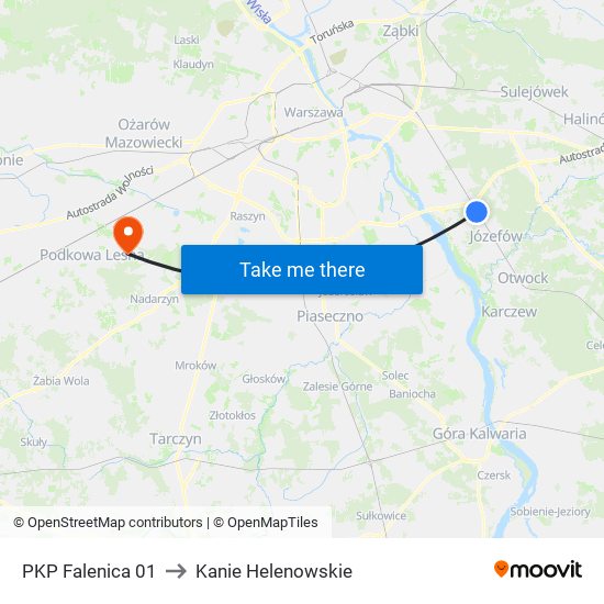 PKP Falenica 01 to Kanie Helenowskie map