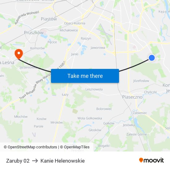 Zaruby to Kanie Helenowskie map