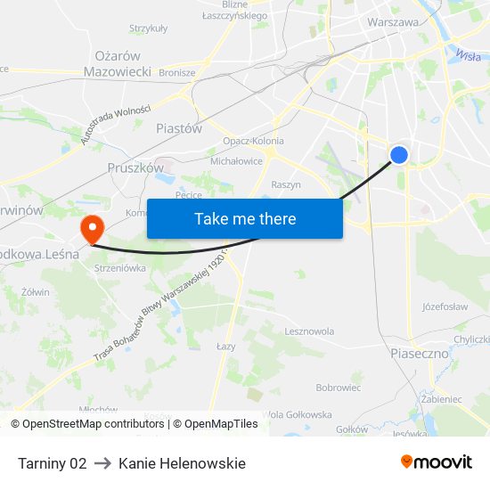 Tarniny to Kanie Helenowskie map