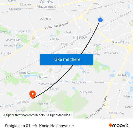 Śmigielska 01 to Kanie Helenowskie map