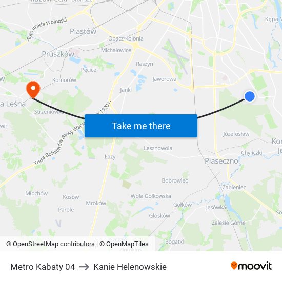 Metro Kabaty to Kanie Helenowskie map