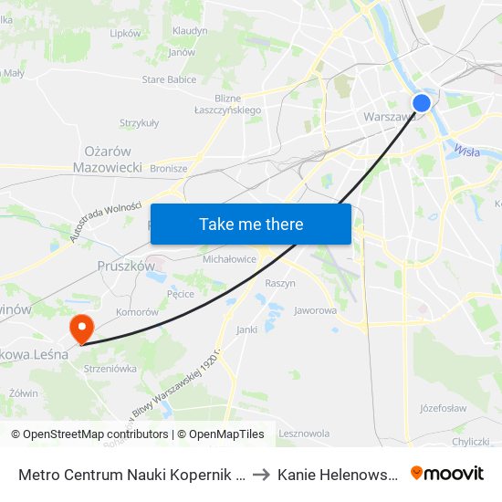 Metro Centrum Nauki Kopernik to Kanie Helenowskie map