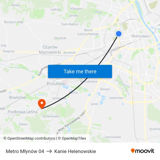 Metro Młynów to Kanie Helenowskie map