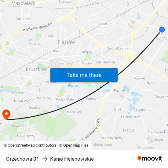 Orzechowa 01 to Kanie Helenowskie map