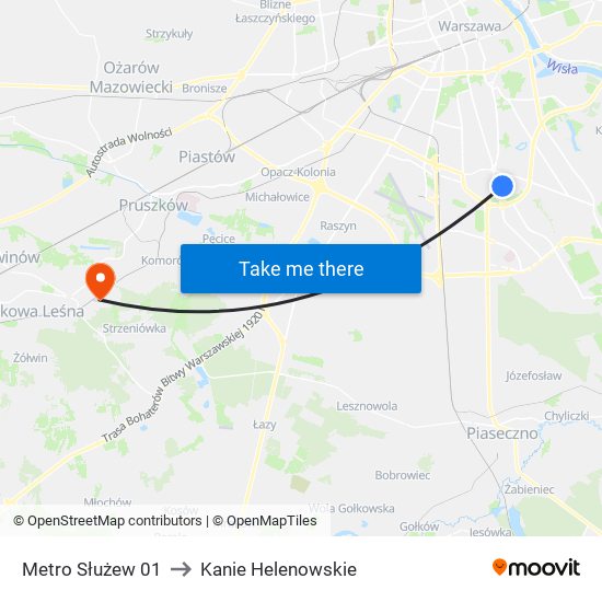 Metro Służew 01 to Kanie Helenowskie map