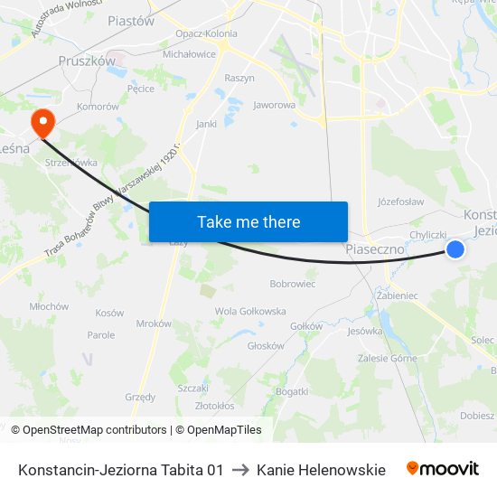 Konstancin-Jeziorna Tabita 01 to Kanie Helenowskie map