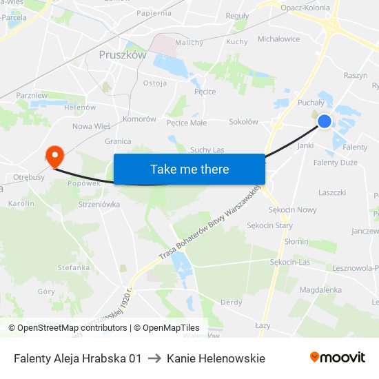 Falenty Aleja Hrabska 01 to Kanie Helenowskie map