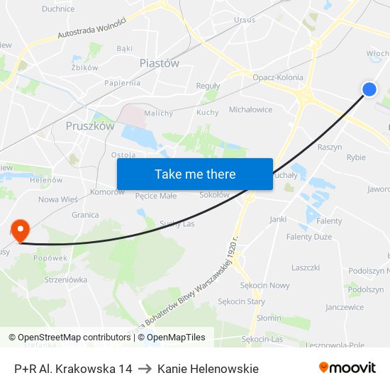 P+R Al. Krakowska 14 to Kanie Helenowskie map