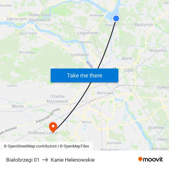 Białobrzegi to Kanie Helenowskie map