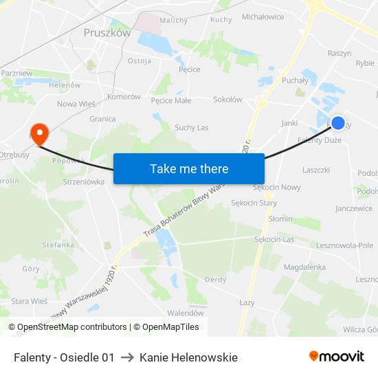 Falenty-Osiedle to Kanie Helenowskie map