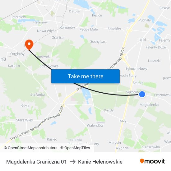 Magdalenka Graniczna to Kanie Helenowskie map