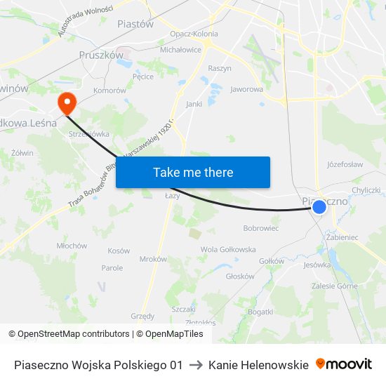 Piaseczno Wojska Polskiego 01 to Kanie Helenowskie map