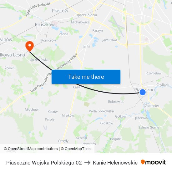 Piaseczno Wojska Polskiego 02 to Kanie Helenowskie map