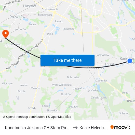 Konstancin-Jeziorna CH Stara Papiernia to Kanie Helenowskie map