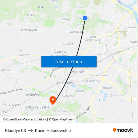 Klaudyn to Kanie Helenowskie map