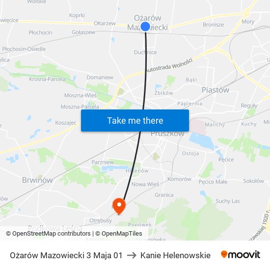 Ożarów Mazowiecki 3 Maja 01 to Kanie Helenowskie map