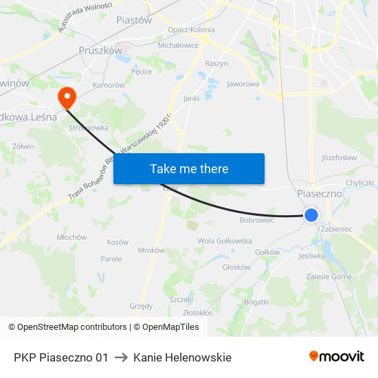 PKP Piaseczno 01 to Kanie Helenowskie map