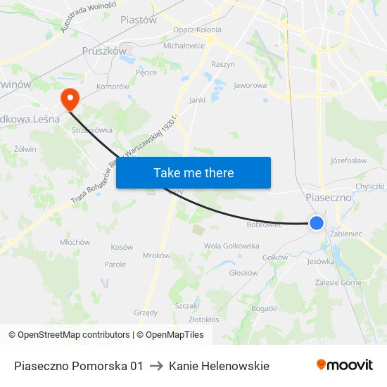 Piaseczno Pomorska 01 to Kanie Helenowskie map