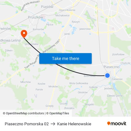 Piaseczno Pomorska 02 to Kanie Helenowskie map