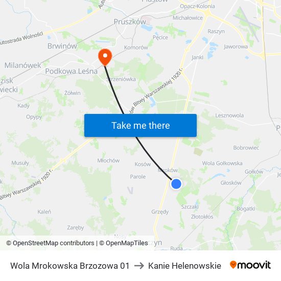 Warszawianka Brzozowa to Kanie Helenowskie map