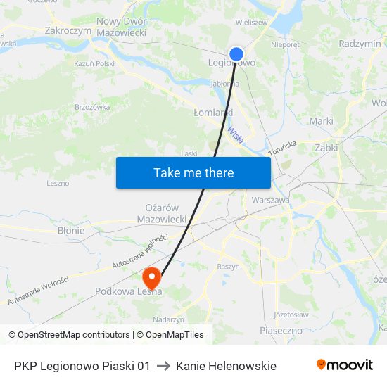 PKP Legionowo Piaski 01 to Kanie Helenowskie map