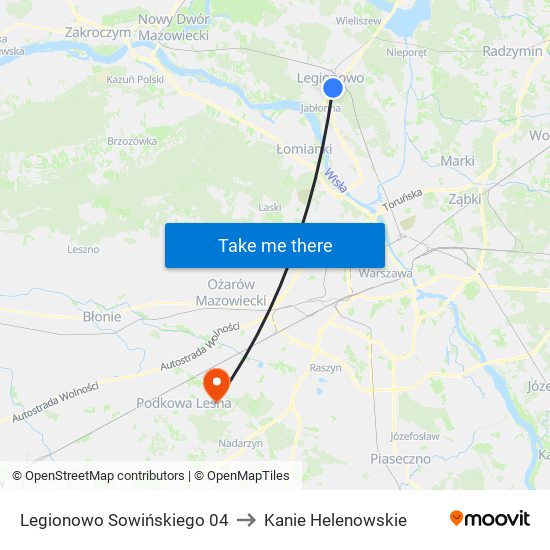 Legionowo Sowińskiego to Kanie Helenowskie map