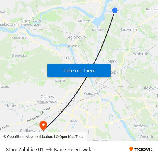 Stare Załubice to Kanie Helenowskie map