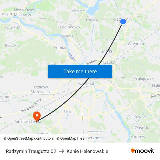 Radzymin Traugutta 02 to Kanie Helenowskie map