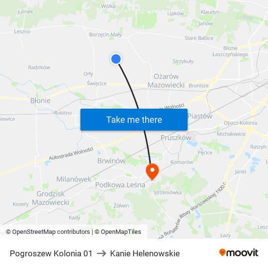 Pogroszew Kolonia 01 to Kanie Helenowskie map