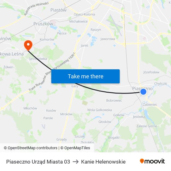 Piaseczno Urząd Miasta 03 to Kanie Helenowskie map