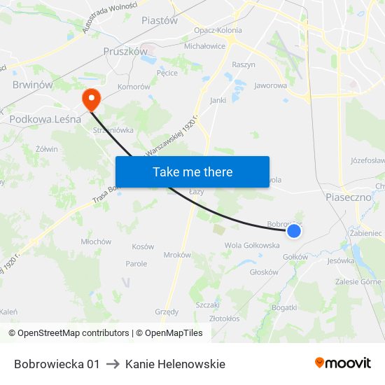 Bobrowiecka to Kanie Helenowskie map