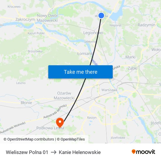 Wieliszew Polna 01 to Kanie Helenowskie map