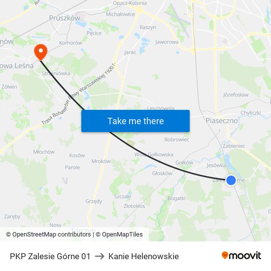 PKP Zalesie Górne 01 to Kanie Helenowskie map