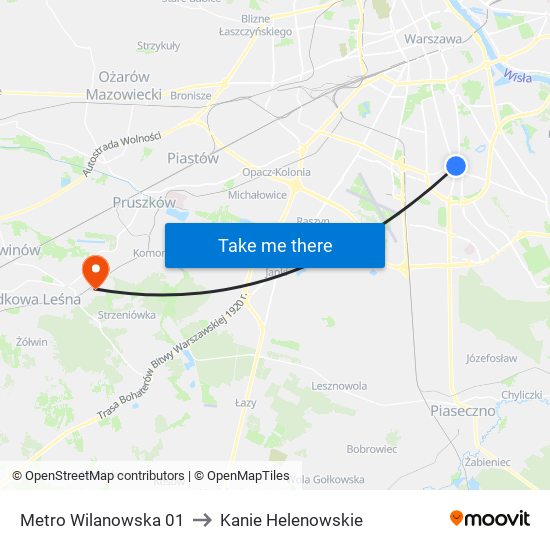 Metro Wilanowska 01 to Kanie Helenowskie map