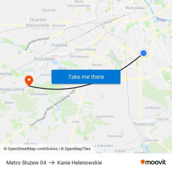 Metro Służew to Kanie Helenowskie map